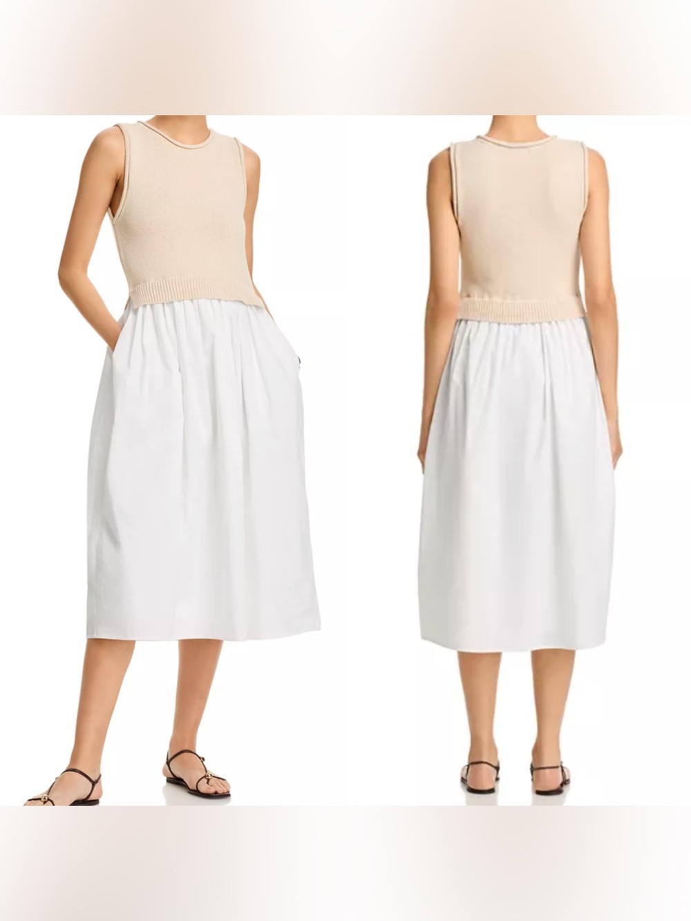 AQUA Mixed Media Poplin Midi Dress Size Medium